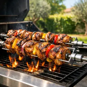 une image de tournebroche monté sur un barbecue
