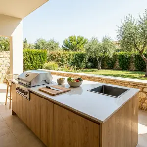 Matériaux de plan de travail : Granit, Inox ou Béton pour l'extérieur