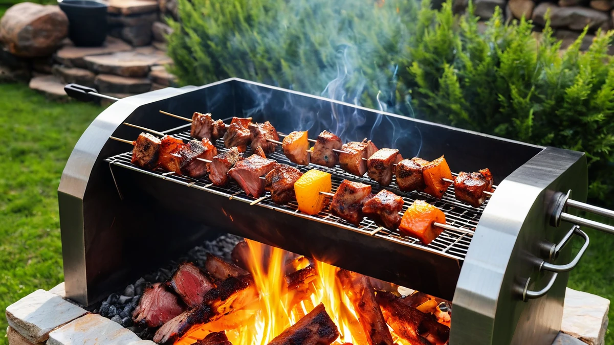 Brochettes rotatives : installer un tournebroche sur son feu de bois